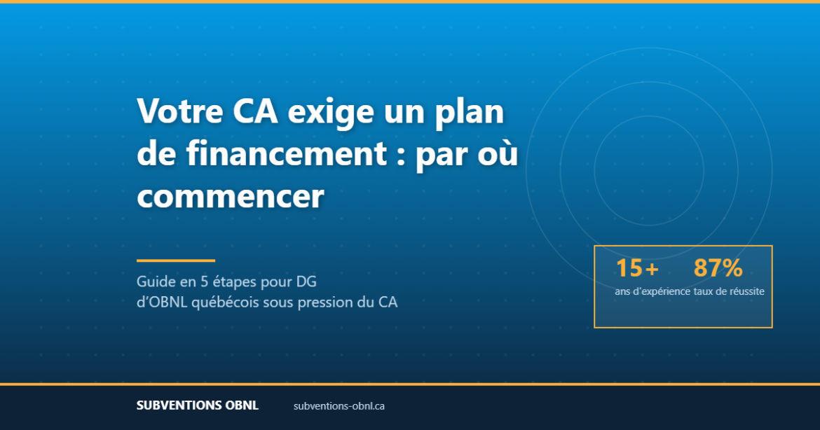 Directrice générale présentant un plan de diversification des revenus au conseil d’administration d’un OBNL québécois