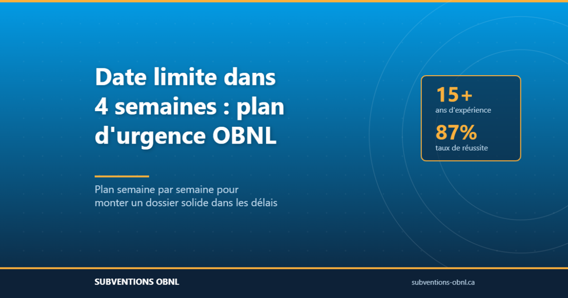Plan d'urgence pour monter une demande de subvention OBNL quand la date limite approche
